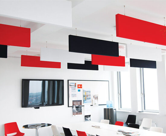 Sound absorbing baffles offices